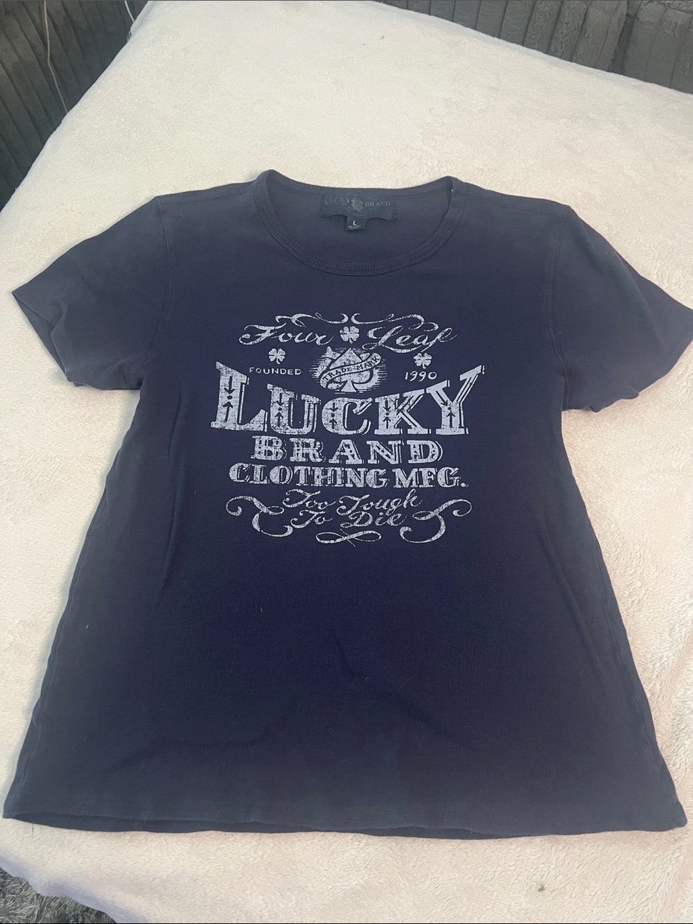 Lucky Brand Navy Graphic Tee with White Print